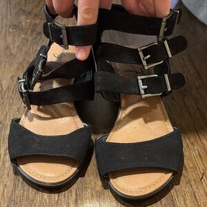 Black Strappy Wedges with Buckles